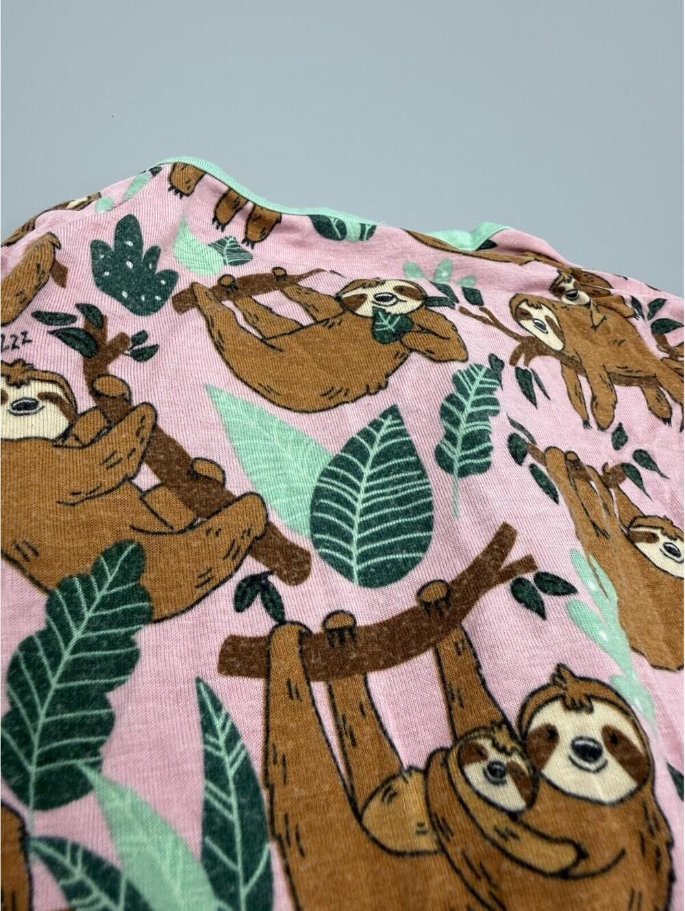 Little Sleepies Pink Green Sloth Animal Print 3-6 Months Zip One-Piece - Picture 9 of 9